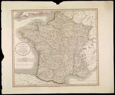A New Map of France Agreeable to its Divisions into Provinces, As previous to the Revolution from the Latest Authorities By John Cary, Engraver 1806.