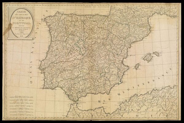 Carte des Royaumes d'Espagne et de Portugal. Dressee par Herisson, Eleve de M. Bonne, ancien Ingenieur Hydrographe de la Marine.