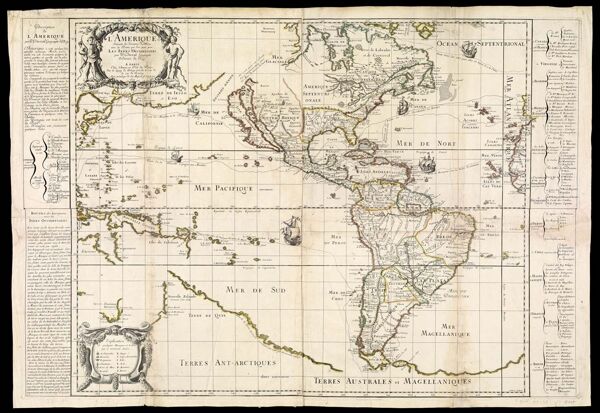 L'Amerique Suivant les Dernieres Relations. avec les Routes que l'on tient pour Les Indes Occidentales par P. Du-val Geographe Ordinaire du Roy