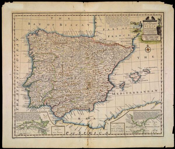 A New & Accurate Map of Spain and Portugal. Drawn from Surveys assisted by ye most approved Modern Maps and Charts The whole being Regulated by Astronomical Observations By Eman. Bowen