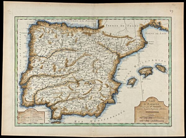 Carte d'Espagne Dirigee par M. Philippe, Censeur Royal et Professeur d'Histoire