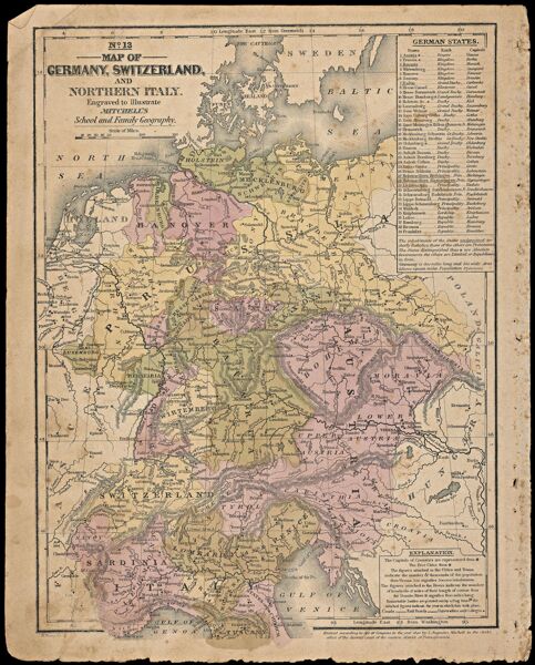 Map of Germany, Switzerland, and Northern Italy