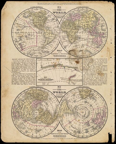 The World on an Equatorial Projection : Map of the Eastern & Western Hemispheres / The World on a Polar Projection : Map of the Northern & Southern Hemispheres.
