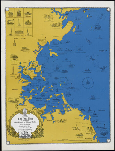 Map of Romantic Boston Bay : The Shore Line from Salem Harbor to Scituate Harbor designed and compiled by Edward Rowe Snow assisted by Stanley Grzywoc, artist