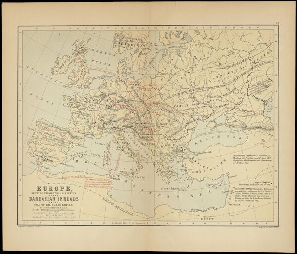 Europe showing the general direction of the Barbarian inroads on the fall of the Roman Empire