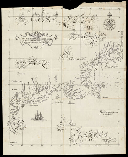 Carta particolare della nuoua Belgia e parte della nuoua Anglia : La longitudine Cominca da l'Isola di Pico d'Asores