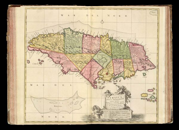 Jamaica. Americae septentrionalis ampla insula, a Chistophoro Columbo detecta, in suas gubernationes per accuratè distincta