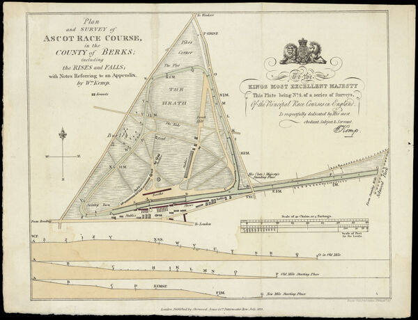 Plan and Survey of Ascot Race Course in the County of Berks; including the Rises and Falls; with Notes Referring to an Appendix by Wm. Kemp.
