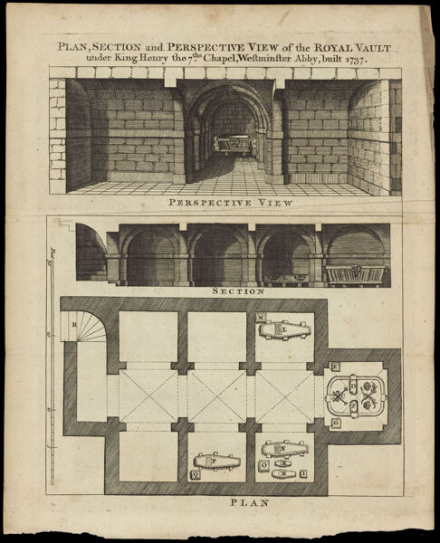 Plan, Section and Perspective View of the Royal Vault under King Henry the 7th's Chapel, Westminster Abbey, built 1737