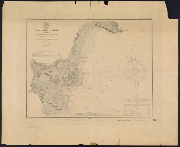 York River Harbor, Maine Triangulation by T. J. Cram Capt. U.S. Topl. Engrs. Assistant, Topography by A. W. Longfellow Assist., Hydrography by the Part under the command of Lieut. M. Woodhull U.S.N. Assist.