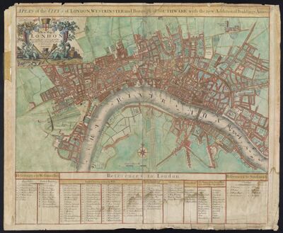 A Plan of the Citys of London, Westminster and Borough of Southwark, with the new Additional Buildings, Anno 1720