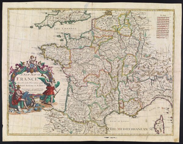 A New Map of France Agreeable to the Observations of the Royal Academy at Paris Humbly Inscrib'd to the most Noble John, Lord Marquis of Carnarvon by his humble Servt. John Senex