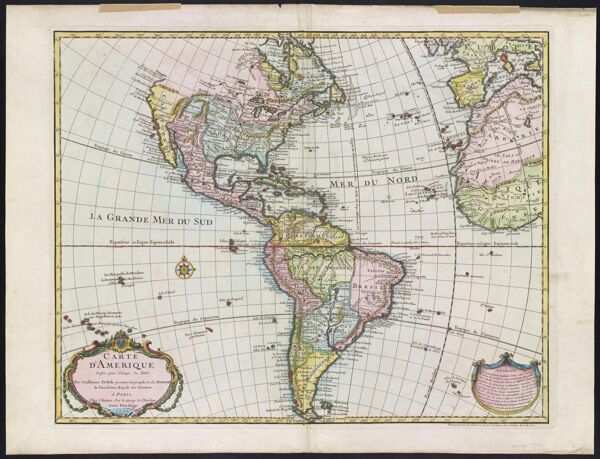 Carte d'Amerique, dressée pour l'usage du Roy Par Guillaume Delisle premier Géographe de Sa Majesté de l'Académie Royale des Sciences à Paris, chez l'auteur sur le Quay de l'Horloge avec Privilége. 1722.