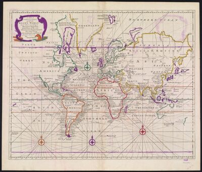 A New & Correct Chart of all the Known World Laid down according to Mercator's Projection. Exhibiting all the late Discoveries & Improvements: The whole being Collected from the most Authentic Journals, Charts &c. By Eman. Bowen.