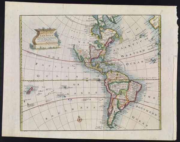 A New General Map of America Drawn from several Accurate particular Maps and Charts and Regulated by Astronomical Observations, by Eman. Bowen.