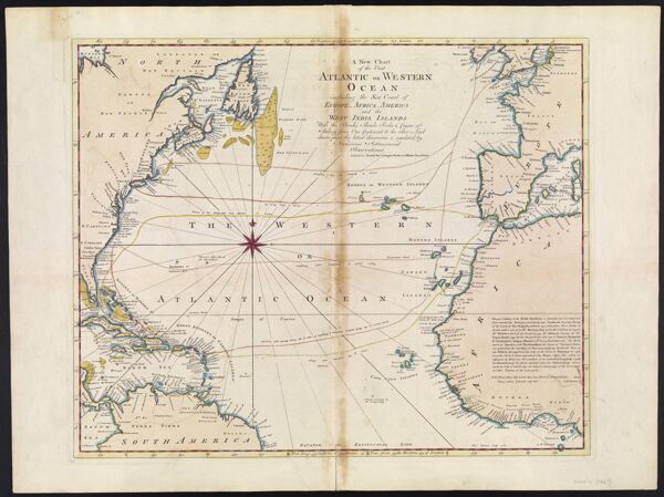 A New Chart of the Vast Atlantic or Western Ocean, including the Sea Coast of Europe, Africa, America and the West India Islands  With the Banks, Shoals, Rocks & Course of Sailing from One Continent to the other Laid down from the latest discoveries & regulated by Numerous Astronomical Observations