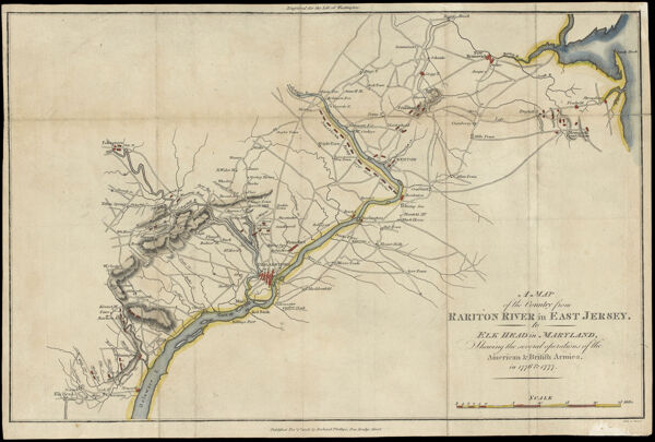 A Map of the Country from Rariton River in East Jersey, to Elk Head in Maryland, Shewing the several operations of the American & British Armies, in 1776 & 1777.