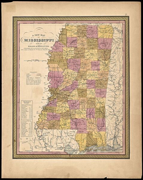 A New Map of Mississippi with its Roads & Distances. Published by S. Augustus Mitchell,  N.E. corner of Market & 7th Streets Philada., 1846.