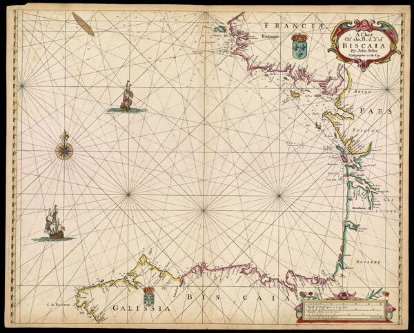 A Chart of the Bay of Biscaia by John Seller, Hydrographer to the King
