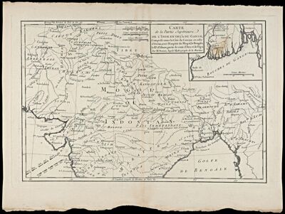 Carte de la Partie Supérieure de l'Inde en deça du Gange comprise entre la Côte du Concan et celle d'Orixa, avec l'Empire du Mogol, le Bengale, le Re. d'Asham, partie de ceux d'Ava et de Pégu  par M. Bonne, Ingénr. Hydrographe de la Marine.