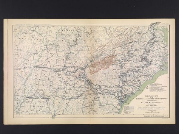 Military map of the marches of the United States forces under command of Maj. Gen. W. T. Sherman, U. S. A. during the years 1863, 1864, 1865.