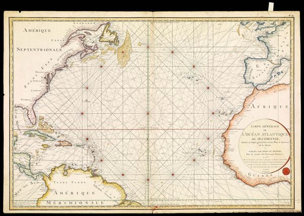 Carte Générale de l'Océan Atlantique ou Occidental, dressée au Dépôt  général des Cartes Plans et Journaux de la Marine et publiée par ordre du Ministre Pour le service des Vaisseaux  Français. en 1786