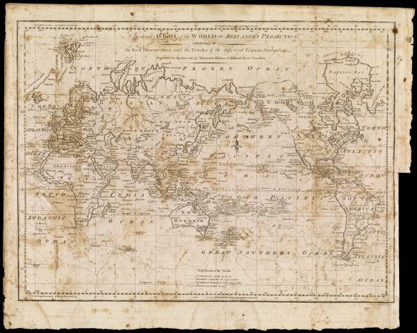 A General Chart of the World on Mercator's Projection, exhibiting all the New Discoveries and the Tracks of the Different Great Navigators.