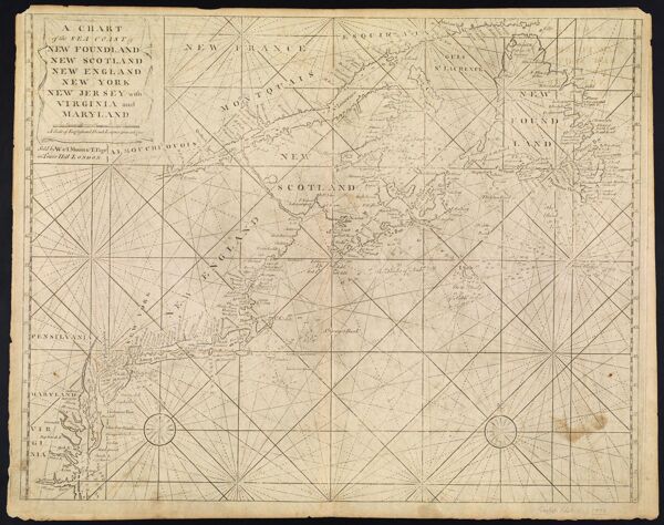 A Chart of the Sea Coast of New Found Land, New Scotland, New England, New York, New Jersey, with Virginia and Maryland