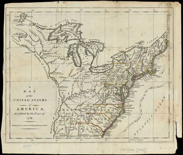A Map of the United States of America, As settled by the Peace of 1783.