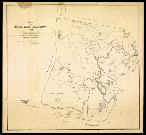 Plan of Framingham Plantation 1699 : compiled from surveys made by J. Gore & J. Sherman & specifications in deeds & grants by Josiah H. Temple published by order of the town