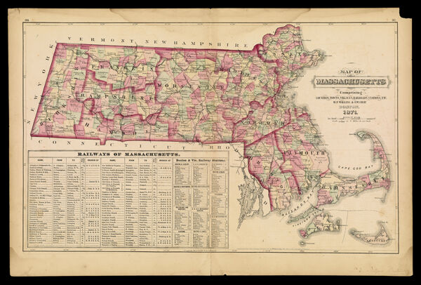 Map of Massachusetts Comprising Counties, Towns, Villages, Railroads, Stations, etc.