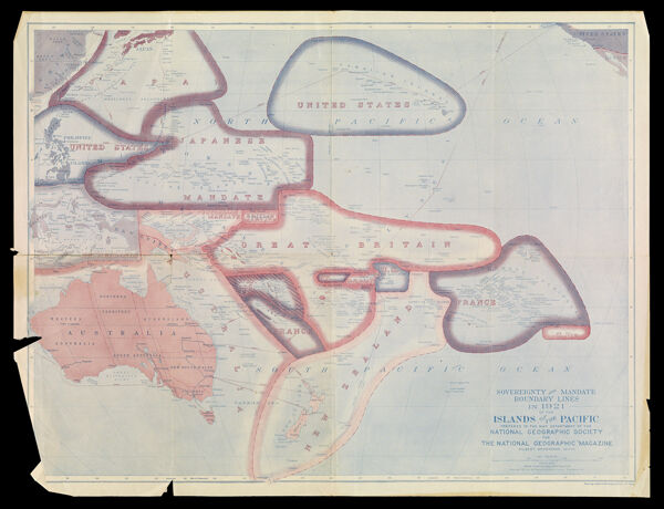 Sovereignty and Mandate Boundary Lines in 1921 of the Islands of the Pacific prepared in the Map Department of the National Geographic Society for the National Geographic Magazine  Gilbert Grosvenor, Editor