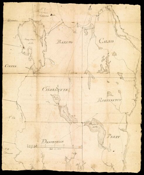 [Manuscript key map of Washington County, showing towns of Alexander, Baileyville, Cooper, Baring, Calais, Charlotte, Robbinston, Dennysville, Perry]