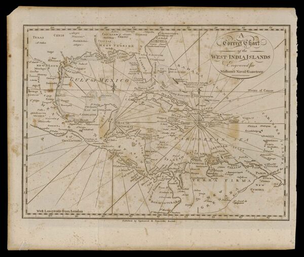 A Correct Chart of the West India Islands engraved for Malham's Naval Gazeteer.