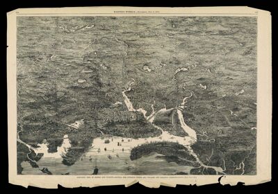 Bird's-Eye View of Boston and Vicinity--showing the outlying towns and villages and railroad communications [Harper's Weekly Supplement, July 8, 1871]