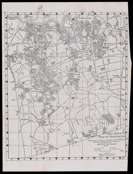 Street and highway map town of Huntington showing state, county and town roads, state parkways, important landmarks, parks, schools, etc.