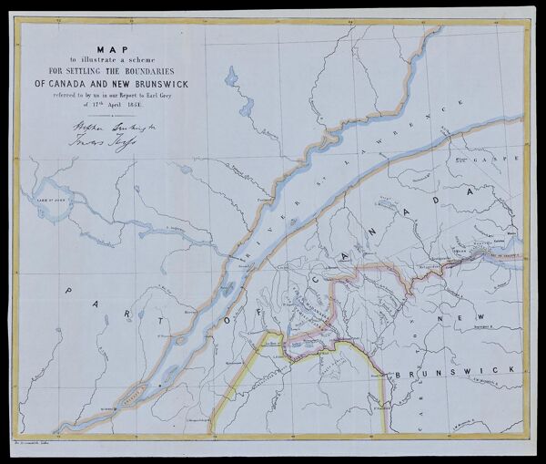 Map to illustrate a scheme for settling the boundaries of Canada and New Brunswick referred to us in our report to Earl Grey of 17th April 1851.