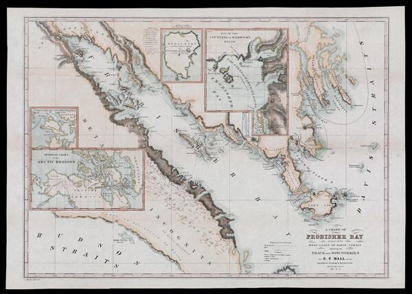 A chart of Frobisher Bay and part of the West Coast of Davis Strait showing the track and discoveries of C.F. Hall on his Franklin research expedition during the years 1860-61-62.