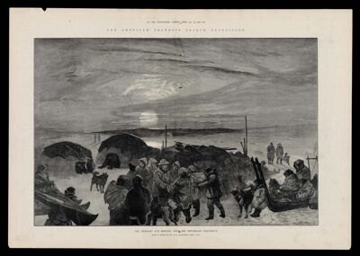The American Franklin Search Expedition : The Midnight Sun -- Meeting with the Netchillik Esquimaux, from a sketch by Mr. H. W. Klutschak, June 1, 1870.