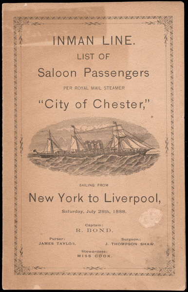 Inman Line. List of Saloon Passengers per Royal Mail Steamer 