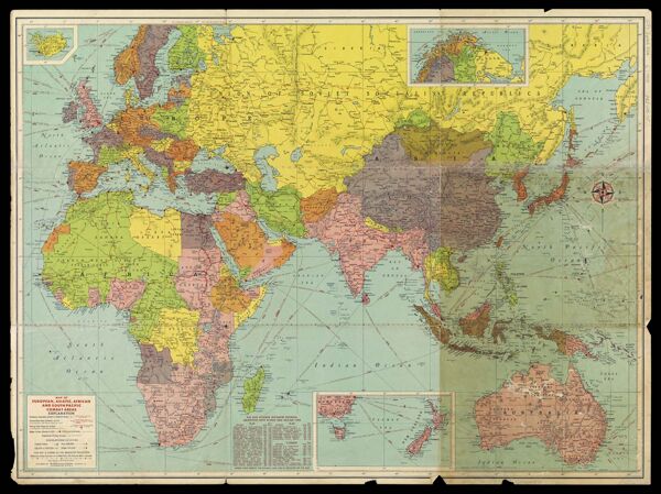 1942 war map Asia and the world : shows important military bases ... bomber distances ... vital sea lanes and airways ... important railroads ... greater detail ... more towns, mountains, rivers, etc.