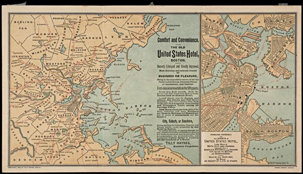 New Pocket Map of Boston and Surrounding Country. Engraved Expressly for the Guests of the United States Hotel, Large Maps of Both City and Harbor Together with a Complete Historical and Descriptive Guide to Boston and Surroundings.