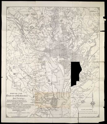 Map of the District of Columbia and Vicinity showing the principal points of interest including the present condition of the Defenses of Washington.  Map of Washington, D.C., and suburbs showing the latest streets and all the new railway and street-car routes  drawn & published by the Engineering Platoon of the Engineer Corps, D.C.N.G., F.L. Averill, C.E., First Lieut. Comdg. Platoon.