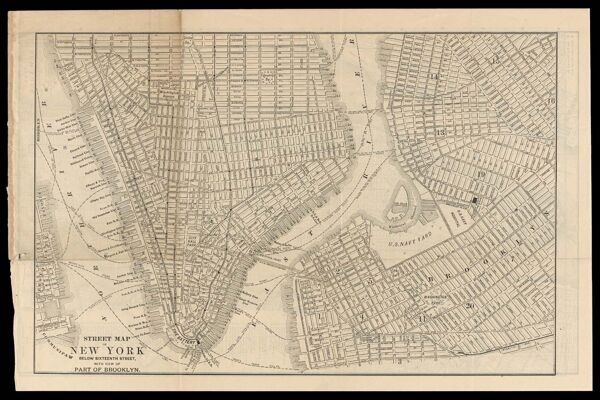 Street Map of New York below Sixteenth Street, with view of part of Brooklyn.