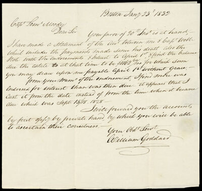 [Correspondence, 1832 - 1 letter from William Goddard to Lemuel Moody]