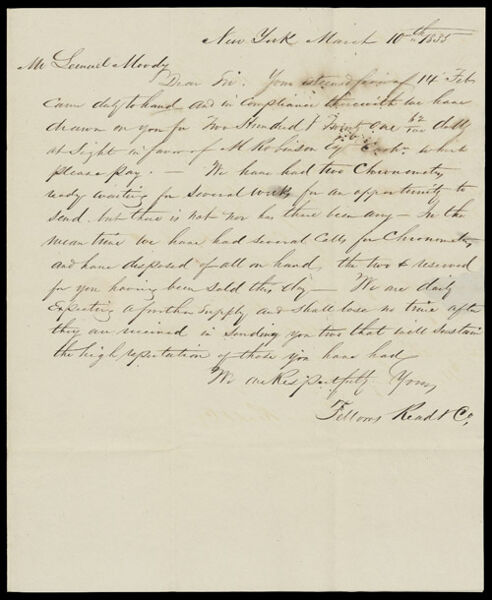 [Correspondence, 1835 - 4 letters from Fellows Read & Co. to Lemuel Moody]