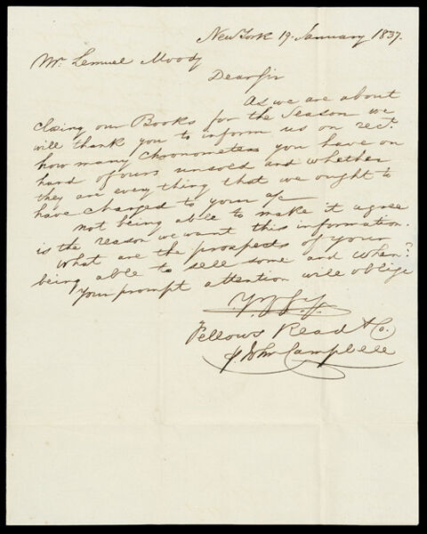 [Correspondence, 1837 - 9 letters from Fellows Read & Co. to Lemuel Moody]
