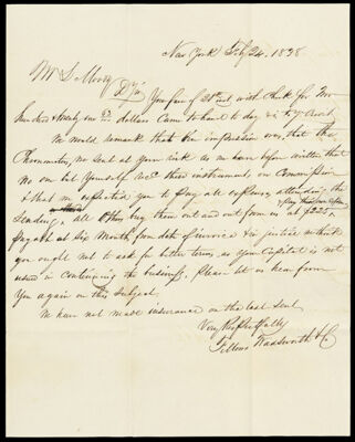 [Correspondence, 1838 - 3 letters from Fellows Wadsworth & Co. to Lemuel Moody and 1 letter from Lemuel Moody to J. Melville Giiliss]