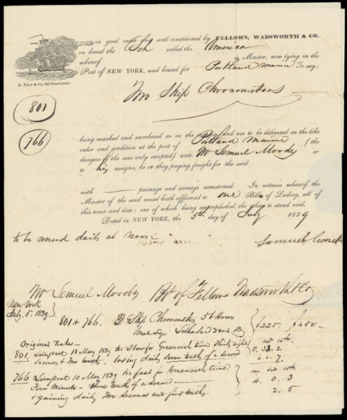 [Correspondence, 1839 - 6 letters from supply companies to Lemuel Moody]