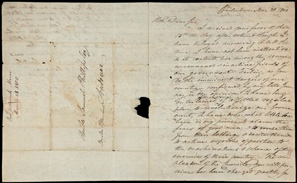 [Letter of Jedediah Morse to Samuel Phillips, March 28. 1800]